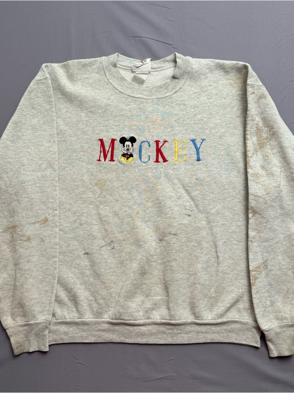 Mickey & Co. Gray Adult Sweatshirt Embroidered Pullover Disney Mickey Mouse